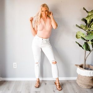 Light pink twist back crop top